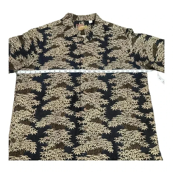 Caribbean Brown Black Linen Blend Bamboo Causal Button Short Sleeve Shirt Men XL - Picture 10 of 14